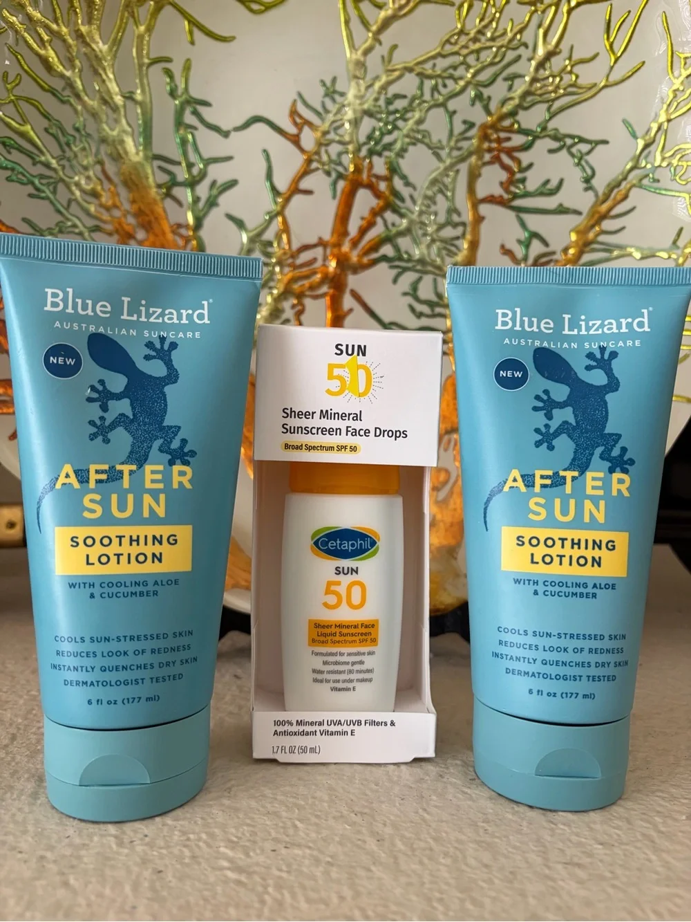 BLUE LIZARD 2 pc After Sun Soothing Lotion, 6oz &Cetaphil Sunscreen 3PC BUNDLE